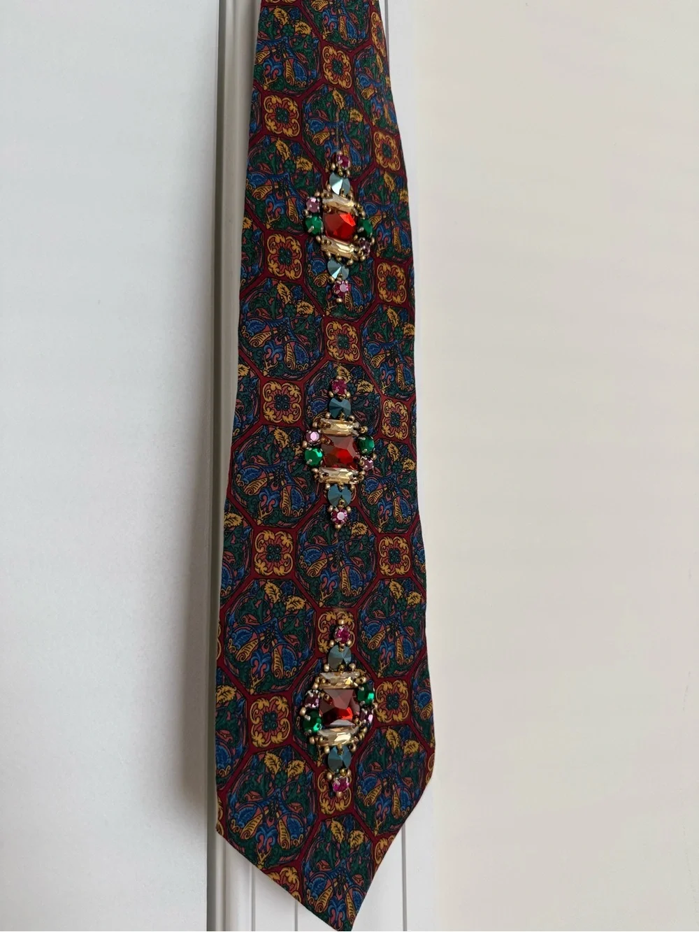 Dior Silk Tie with Multicolor Floral and Swarovski Crystal Embellishment